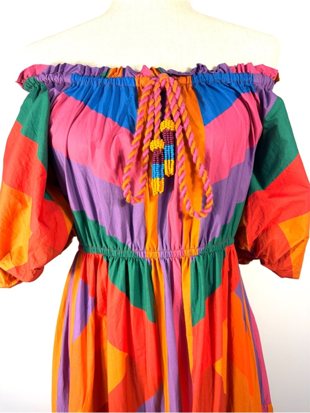Farm Rio Bright Multicolor Puff-Sleeve Maxi Dress - Picture 2 of 4